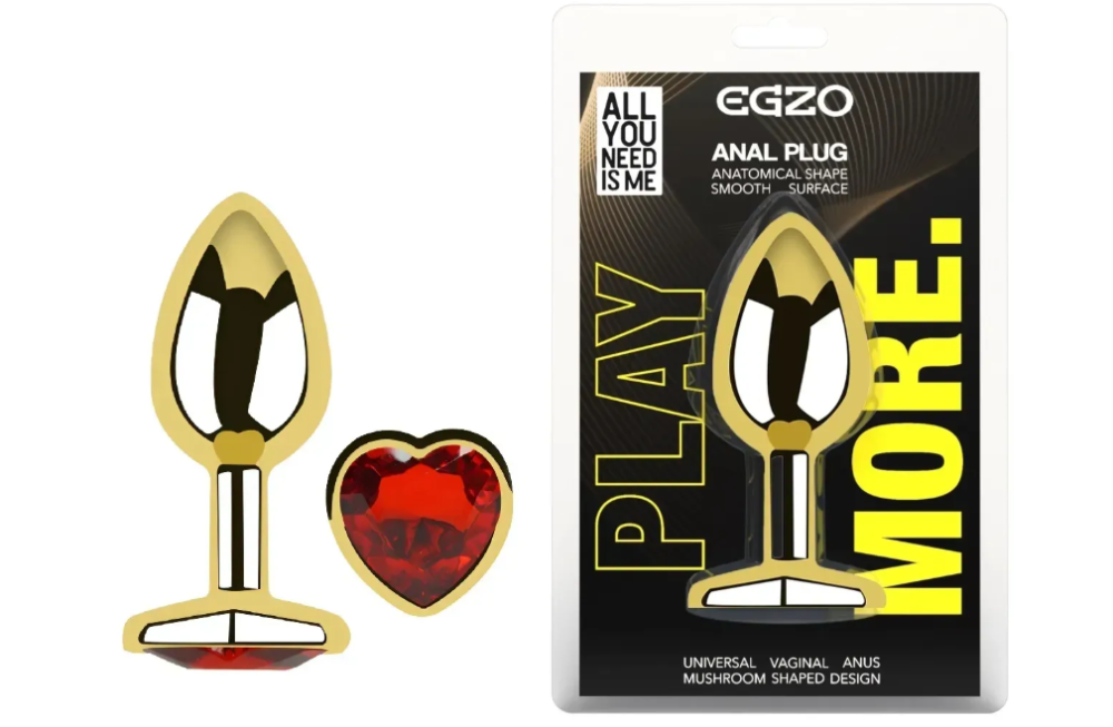Анальна пробка із кристалом EGZO - Gold Heart Plug Red size S Sex Aura Київ - фото 1