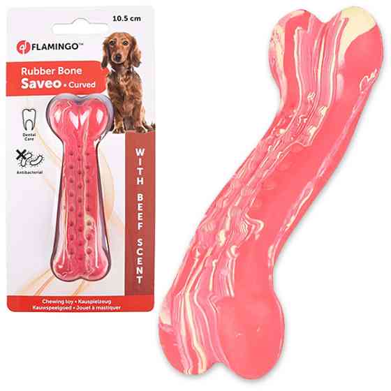 Flamingo Rubber Saveo Curved Bone Beef ФЛАМІНГО САВЕО ВИГНУТА КІСТКА жувальна іграшка для собак, смак яловичини Київ