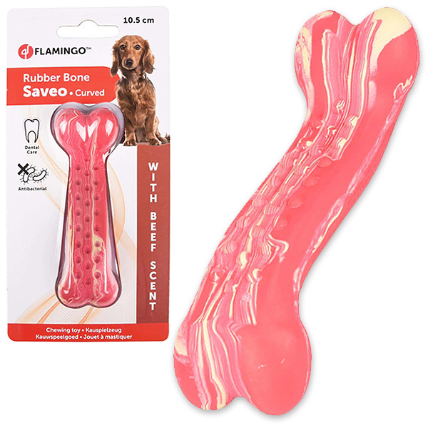 Flamingo Rubber Saveo Curved Bone Beef ФЛАМІНГО САВЕО ВИГНУТА КІСТКА жувальна іграшка для собак, смак яловичини Київ - фото 1