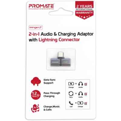 Переходник Lightning M to 2xLightning F Audiо + Charge Promate (ihinge-lt.grey) Винница