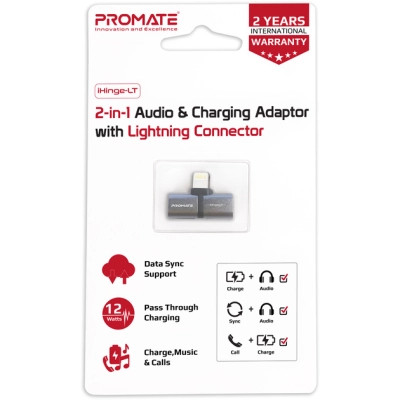 Переходник Lightning M to 2xLightning F Audiо + Charge Promate (ihinge-lt.grey) Винница - изображение 6