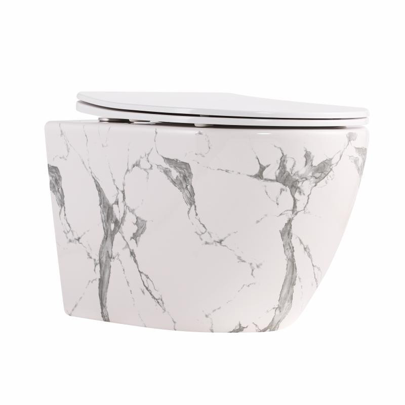 Унітаз підвісний Qtap Robin Ultra Quiet 520×365×340 мм, Marble, із сидінням Slim Duroplast/Soft-close/Quick Release Київ - фото 1