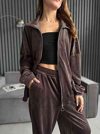 Жіночий прогулянковий костюм-двійка: кофта та штани з турецького велюру Шоколад, 42/44 Одеса