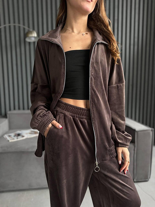 Жіночий прогулянковий костюм-двійка: кофта та штани з турецького велюру Шоколад, 42/44 Одеса - фото 5