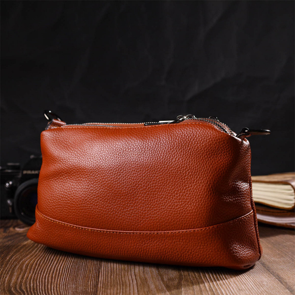 Замечательная сумка на три отделения из натуральной кожи 22138 Vintage Рыжая Киев - изображение 9