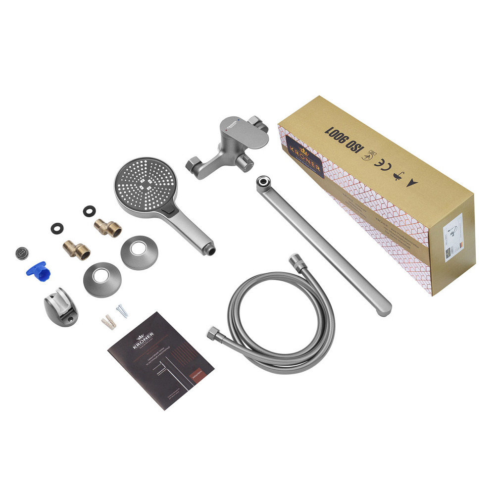 Смеситель для ванны с душевым гарнитуром Kroner KRM Linz - GRN070 серый Киев - изображение 7