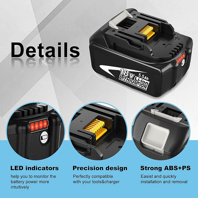 Акумулятор Dosctt 18V 5500mAh для Makita BL1860B, BL1850B, BL1830B, BL1840B, LED-індикатор, комплект Київ - фото 5