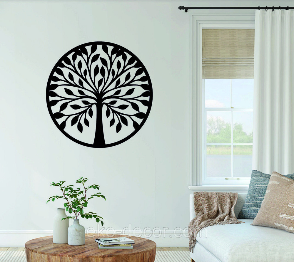 Декоративное настенное 3D Панно «Дерево в кругу» Декор на стену с объемом 90*90 см, Черный Киев - изображение 5