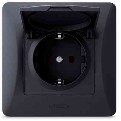 Розетка Videx BINERA 1ая із заземленням і кришкою черн (VF-BNSK1GС-BG) Вінниця