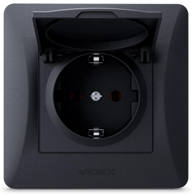 Розетка Videx BINERA 1ая із заземленням і кришкою черн (VF-BNSK1GС-BG) Вінниця - фото 1