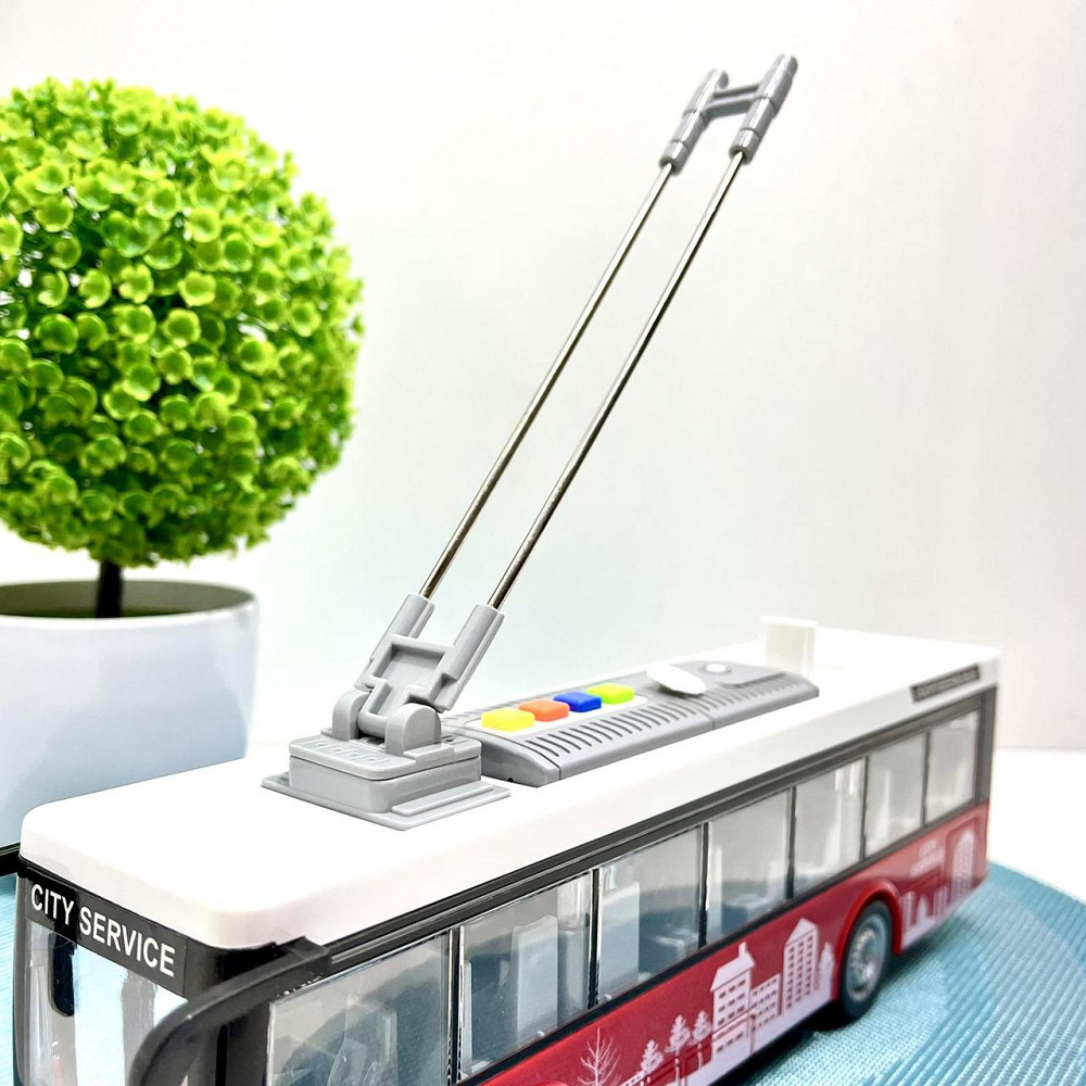 Тролейбус з інерцією підсвічуванням і звуком відчиняються двері Червоний (WY911AB) Чернігів - фото 7