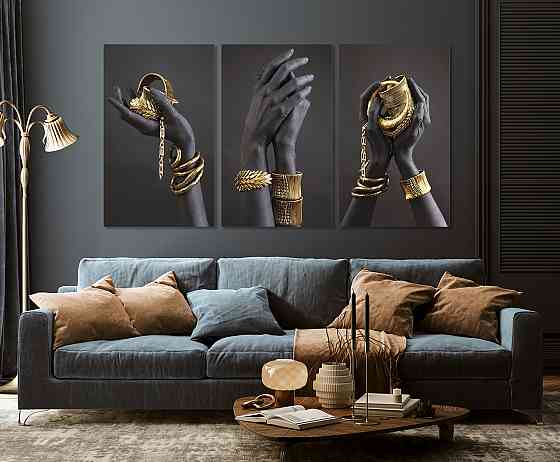 Модульна картина у вітальню/ спальню Золоті прифарбуй на руках ART-066_3A 70х130 см Київ