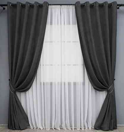 Комплект штор на люверсах VR-Textil Микровелюр Petek № 1495ш 150х270 см 2 шт Темно-серый (37-0213) Киев