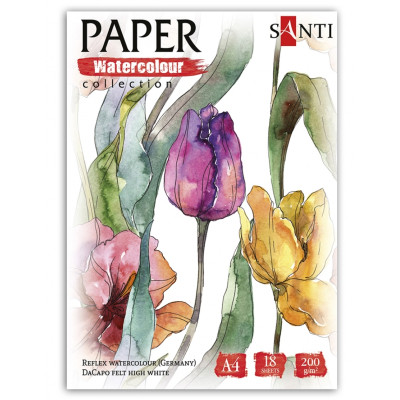 Бумага для рисования Santi набор для акварели Flowers, А4 Paper Watercolor Collection, 18 листов, 200г/м2 (130502) Винница - изображение 1