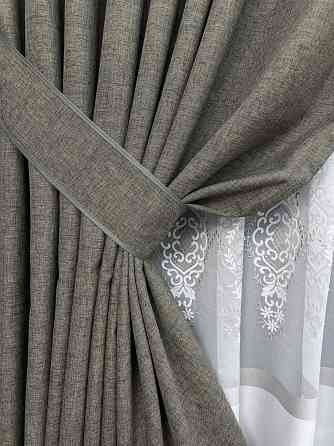 Комплект штор VR-Textil Лен ALORA-TON 150х270 2шт и Тюль 600х270 1871ш-1701т Серый с белым 71-202/5 Киев