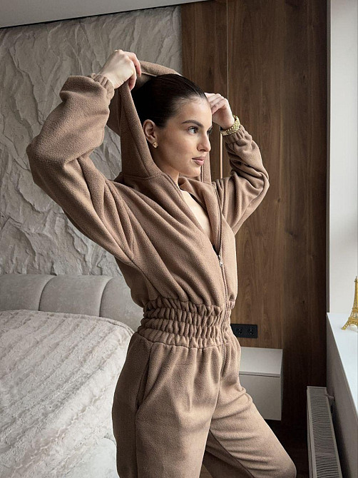 Женский теплый повседневный комбинезон с капюшоном турецкий флис Мокко, 42/44 Одесса - изображение 1