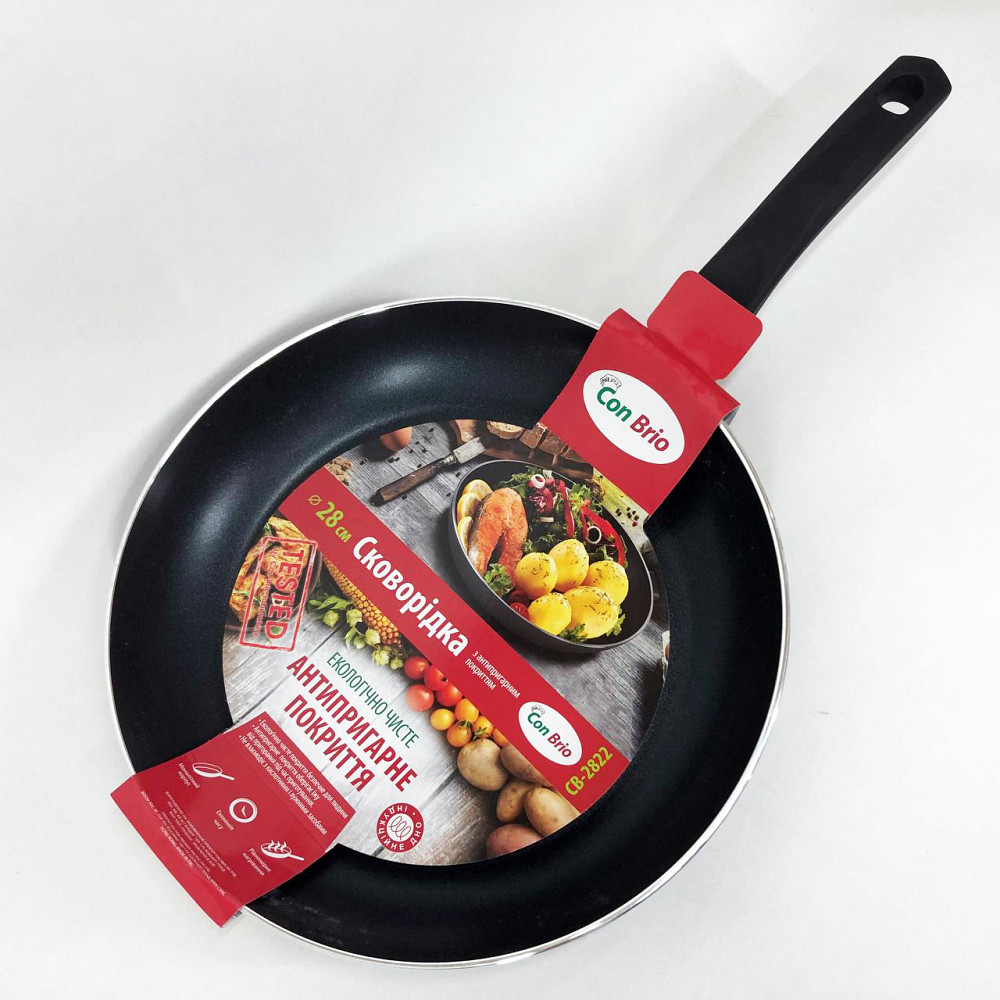Сковорода для приготовления пищи без масла Con Brio СВ-2822 28 см, Сковорода для готовки на пару JE-86 Львов - изображение 5