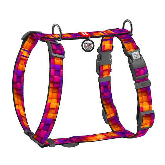 Шлея для собак анатомическая H-образная WAUDOG Nylon с QR паспортом, рисунок 