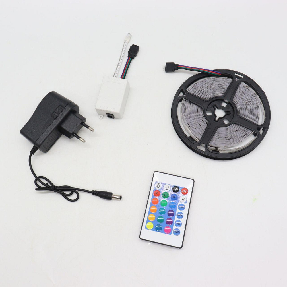 Світлодіодна стрічка RGB 5м 3528 + пульт + блок / Багатобарвна стрічка для підсвічування меблів / Гнучка лед стрічка Київ - фото 10