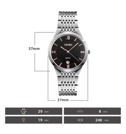 Мужские кварцевые часы Skmei 9139 (Черный циферблат с золотистыми стрелками) Винница