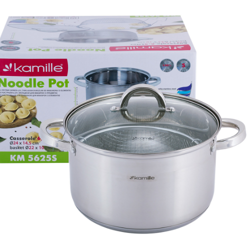 Набір посуду 3 предмети (каструля 6,5л/кришка/вклад-сітка) порожнисті ручки 5625S KAMILLE Житомир - изображение 1
