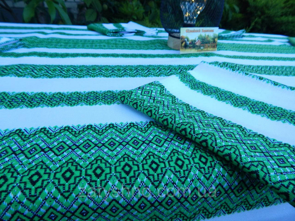 Зелена вишита скатертина з серветками Київ - фото 1