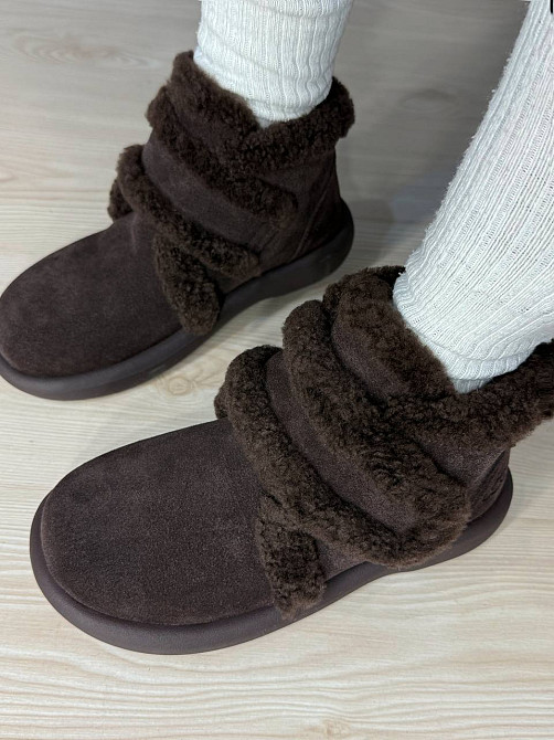 Черевики жіночі Hengji 13-6 уггі замшеві на хутрі з опушкою коричневі, 39, 24,5 см Київ - фото 2