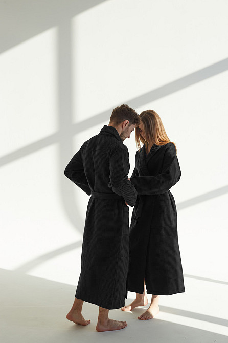 Мужской вафельный халат Ideal Textile длинный черный (56861156) Черновцы - изображение 4