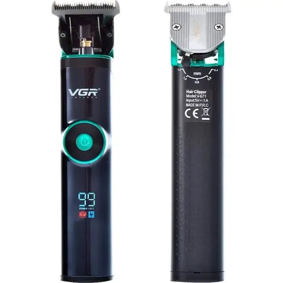 Професійна машинка для стрижки волосся VGR V-671 Black з підставкою, LED дисплеєм та насадками Одеса