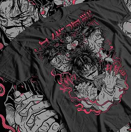 Футболка з аніме принтом Магічна битва оверсайз (S/M/L) Чорний AnimeJ0441 Дніпро