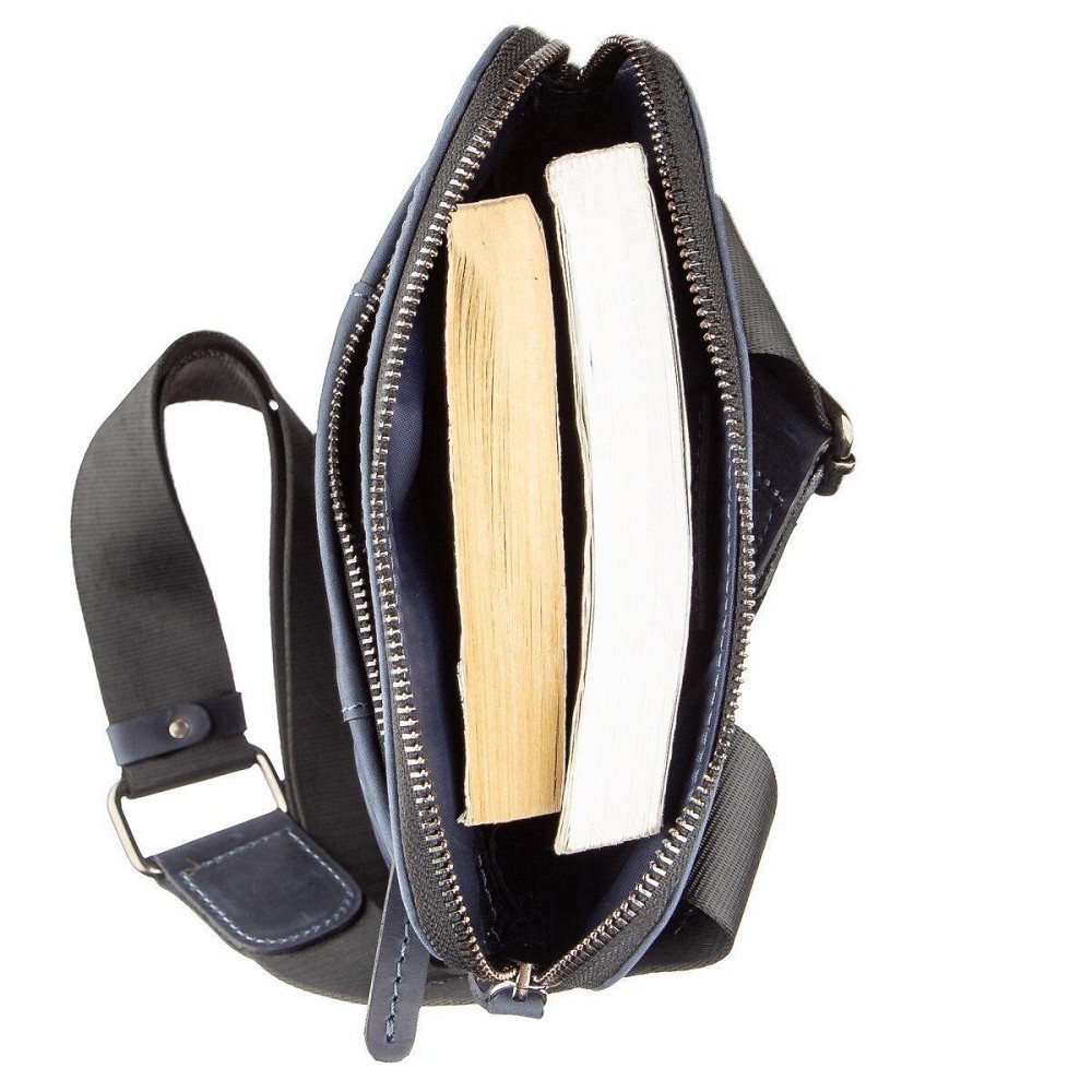 Стильний чоловічий месенджер з вінтажній шкіри Shvigel 11179 Синій Київ - фото 6