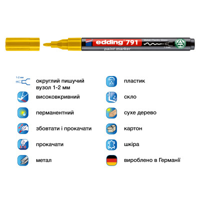 Маркер Edding Paint e-791 1-2 мм круглий жовтий (e-791/05n) Вінниця - фото 2