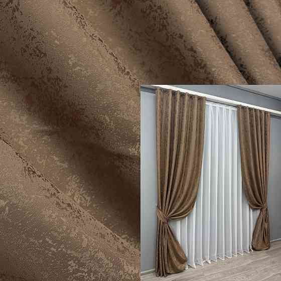 Комплект готовых штор VR-Textil Жаккард Мрамор Al1 № 660ш Коричневый 100х270 см 2 шт (31-084) Киев