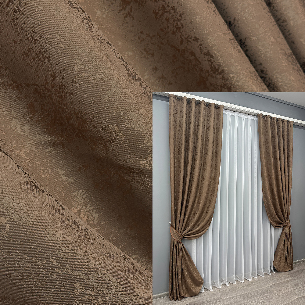 Комплект готовых штор VR-Textil Жаккард Мрамор Al1 № 660ш Коричневый 100х270 см 2 шт (31-084) Киев - изображение 1