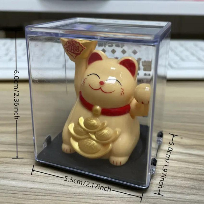 Мини-фигурка Манеки-неко на солнечных батареях – японский талисман удачи и богатства. Цвет желтый Киев - изображение 2