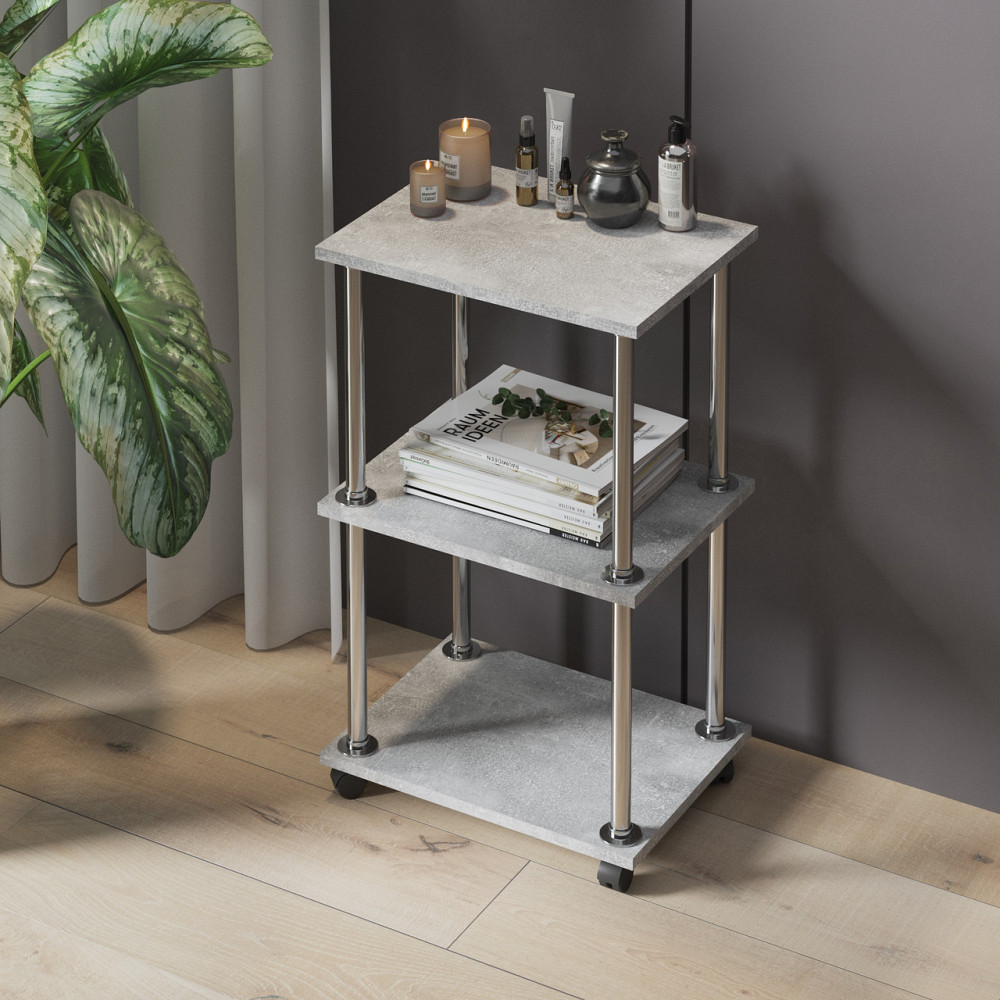 Полка стеллаж VAYS, на колесиках, косметологическая тележка D-9 Бетон Львов - изображение 1