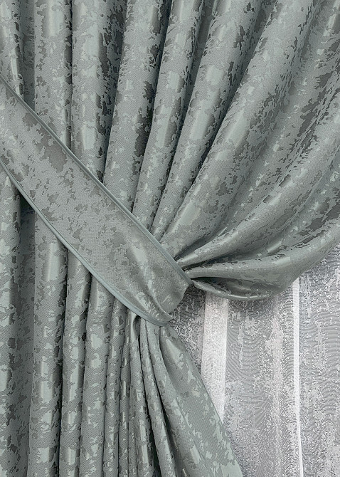 Комплект штор VR-Textil Льон Мармур 200х270 2шт і Тюль 500х270 1264ш-1400т Сірий з білим 71-134/6 Київ - фото 4