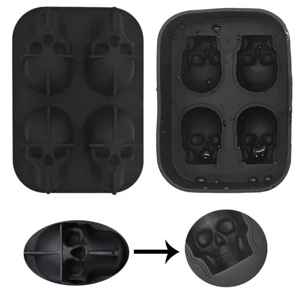 Форма для льда силиконовая 3D черепа 110 мм на 75 мм черный Киев - изображение 7