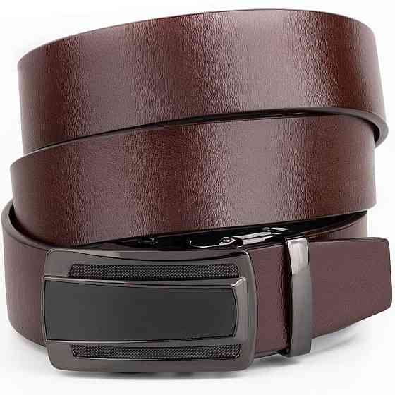 Ремень мужской с темной пряжкой автомат Vintage 20295 Коричневый Киев