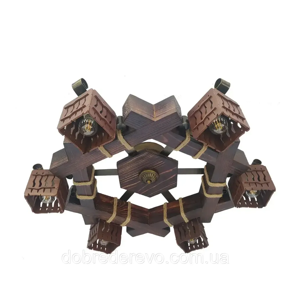 Люстра деревянна потолочна ковка Вижниця - фото 1