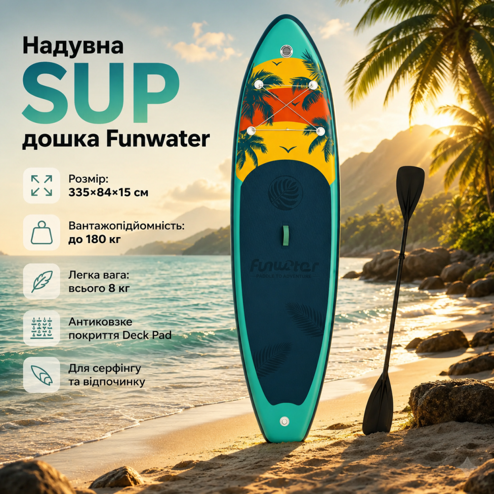 Надувная SUP-доска 335 см: устойчивая, грузоподъемность 180 кг, легкая (8 кг), для прогулок и серфинга Киев - изображение 5