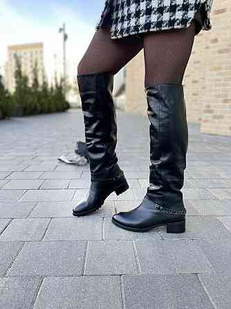 Valiente Чоботи жіночі VALIENTE чорні натуральна шкіра висота 46см обхват 35-36см розмір 38р. ( Коломия