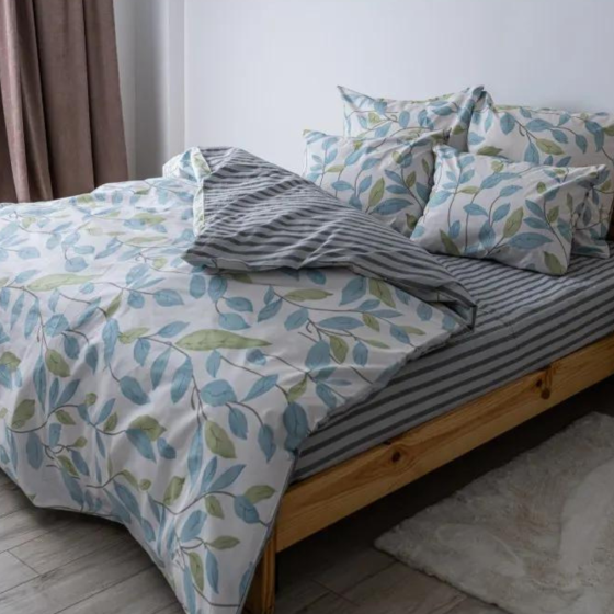 Постільна білизна полуторна бязь ТЕП SOFT DREAMS постіль полуторка з принтом гілки блакитний з білим Одеса