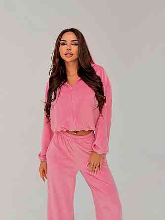 Жіночий стильний повсякденний велюровий костюм-трійка Рожевий, 42/44 Одеса