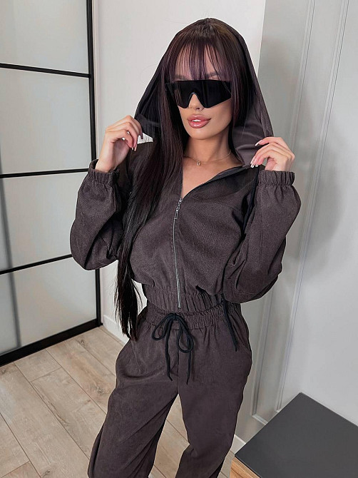 Женский прогулочный спортивный костюм двойка: кофта и штаны микровельвет Шоколадный, 46/48 Одесса - изображение 5