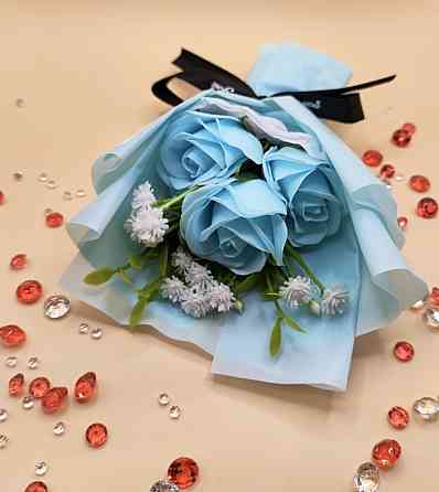 Мило-букет "Троянда" Рожевий Блакитний Сміла