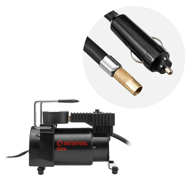 Компрессор автомобильный 12 В, 14 А, один цилиндр 30 мм, макс. 7 бар, шланг: 1 м, кабель питания: 3 м INTERTOOL AC-0004 Киев - изображение 4