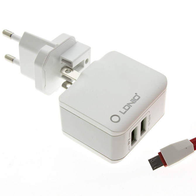 Мережевий адаптер (зарядний пристрій) LDNIO A2203 2xUSB 2.4 A + кабель Lightning Полтава - фото 1