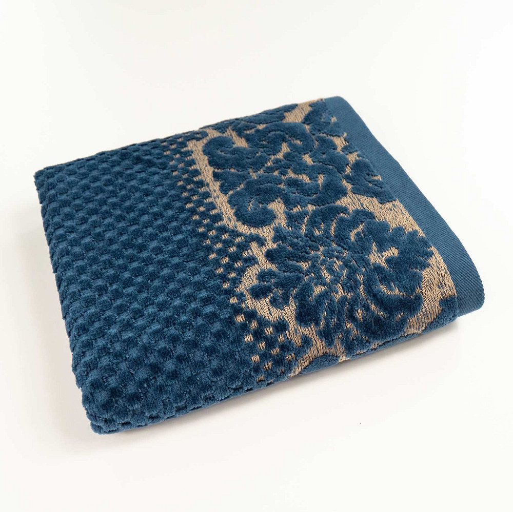 Рушник махровий для обличчя та рук 40x70см Damask Преміум якості Жакардове з велюром 550г/м2 (Темно-Синій) Суми - фото 1