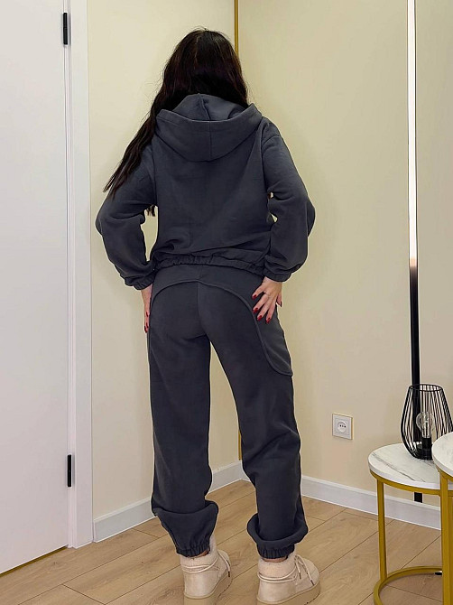 Женский теплый костюм двойка: худи и штаны двусторонний полар флис Графит, 44/48 Одесса - изображение 2